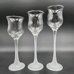 PartyLite Iced Crystal Trio Set Frosted Stem Glass Votive Tealight Candle Holder